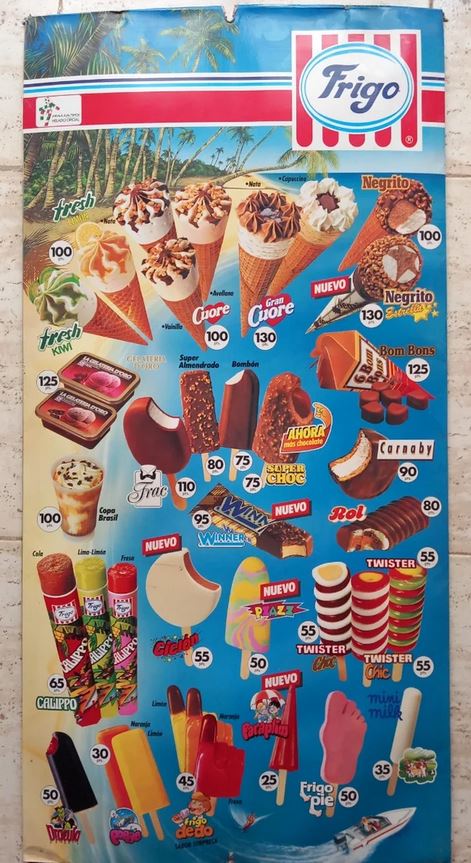 cartel helados frigo año 90